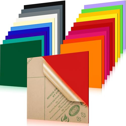 Lot de 20 plaques en plastique acrylique - 20 x 20 cm - 3 mm d'épaisseur - Transparentes - Pour gravure laser, bricolage, décoration, projets de bricolage, sciage et découpe - 20 couleurs