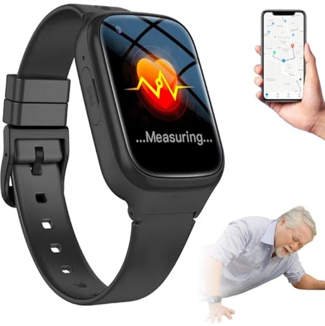 BoluDukNN Dispositifs D'alerte De Chute pour Personnes âgées, Systèmes D'alerte Médicale pour Seniors avec Détection De Chute, Appel Vidéo HD 4g, Traceur GPS Et Wi-FI, Cadeaux pour Maman âgée Black