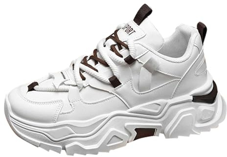 Sneakers Chunky för män, tjock sula, sportskor med snörning, promenad, trendiga fitness-sneakers, bekväma, lediga, löparskor, ventilerande promenadskor för utomhus, fitness och vardag, Vit, 41 EU