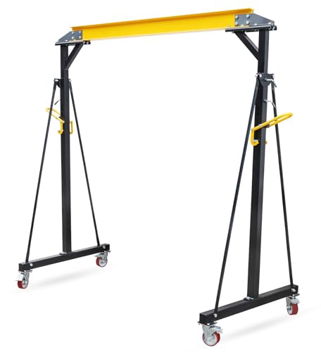 Adjustable Gantry Crane – 1 Ton (2200 lbs) Capacity – Height from 97 to 141 – Heavy Duty Steel Hoist – Portable for Shops, Factories, Warehouses, Car Repair