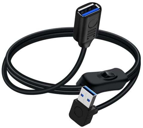 YINGAYOU USB 3.0 förlängningskabel 90 grader med brytare kort USB-förlängningskabel med omkopplare stöder 5 Gbps dataöverföring och laddning, lämplig för bärbara datorer och PC (Ner, 50 cm)