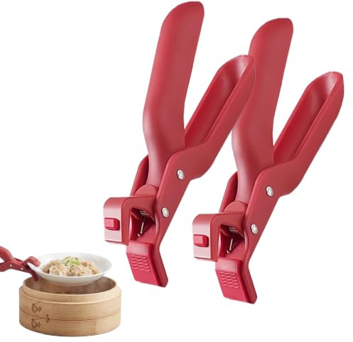 2pcs Anti-Scald Bowl Holder Clips Heat Resistant Silicone Gripper Non Slip Hot Dish Tongs for Kitchen Microwave Air Fryer Oven (Red)