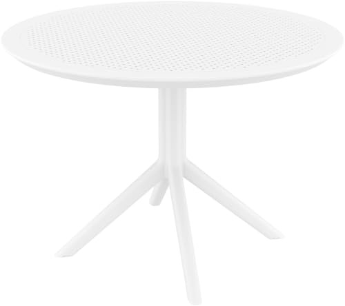 CLP Mesa de Jardín Sky Redonda Diametro 105 cm, Altura 74 cm, Mesa de Bistró Exterior Polipropileno Resistente a la Intemperie, UV y al Invierno, Color:Blanco