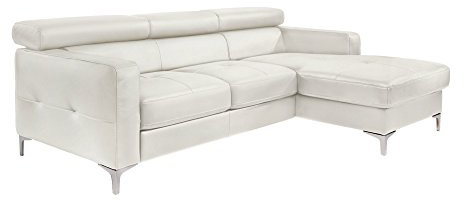Mivano Ecksofa Sammy, Ledersofa in L-Form mit Kopfteilverstellung und moderner Steppung, 227 x 74 x 187, Kunstleder, weiß
