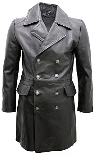 Infinity Männer langer schwarzer Deutscher Marineledermantel 3XL