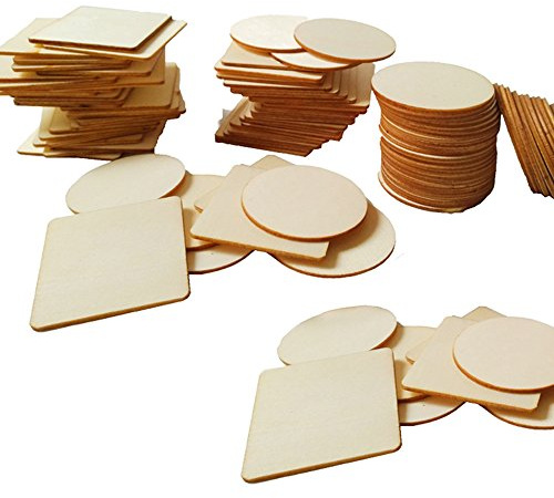 100 Stück 4 * 4cm Holzscheiben Baumscheibe Holzplättchen Scheiben Verzierungen Log DIY Hochzeit Dekoration Handwerk Handarbeit Etiketten Sitzplatten Gemälde