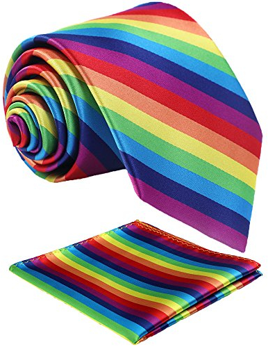 fortunatever Herren-Krawatten aus massivem Satin, extra lange Krawatten, handgefertigte Krawatten für Herren, mit mehreren Farben und Geschenkbox, Regenbogen, Krawatte und Einstecktuch