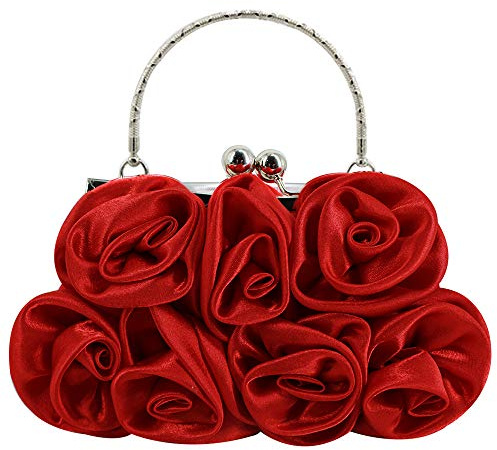 AiSi Millya Women Rose Flowers Evening Clutch Bag Handmade Wedding Prom Tote Handbag Chain Shoulder bag