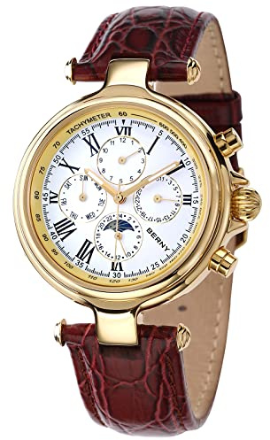 BERNY Automatic Watch for Men Mechanical Self Winding Wristwatch 3ATM Waterproof Multi-Functional Dial Mineral Glass Scratch Resistant Super Luminous