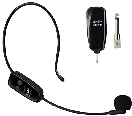 UHF Wireless Microphone Headset, 2-in-1 Headset & Handheld | Head-worn & handheld wireless mic, 50m range, 8h battery, 3.5/6.35mm, For voice amplifiers, presentations & more