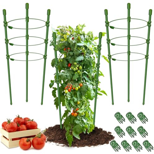 Legigo 3 Packs Plant Support Cages Tomato Cage for Garden- 18 Inch Adjustable Garden Cucumber Trellis Plant Stakes, Trellis Support Rings for Climbing Plants, Pots, Indoor Plants with 10 Plant Clips