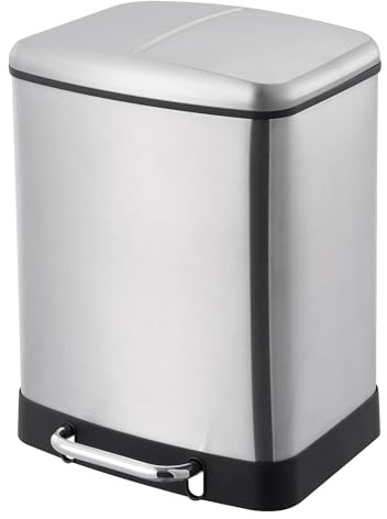 KITCHEN MOVE - Papelera de clasificación selectiva con pedal (2 cubos, capacidad 24L (12+12) modelo GREENWICH de acero inoxidable, acabado en acero inoxidable cepillado, tapa curvada