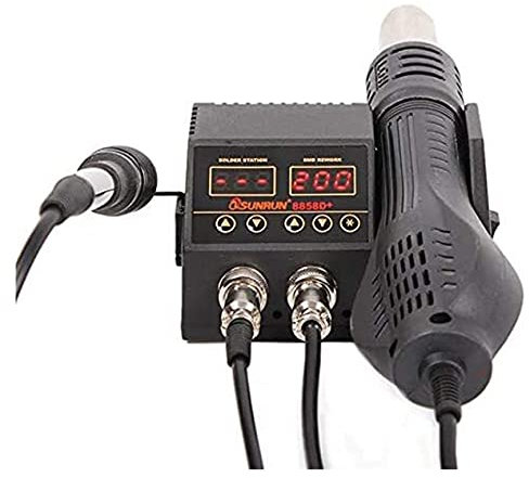 Bluetooth earphone 8858D+ 2 in 1 760W Soldering Station LCD Digital Display Welding Rework Station, Hot Air Rework Station, Soldering Iron Station Kit for Electronics