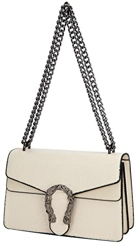 DEEPMEOW Leder Umhängetasche Kette Geldbörse für Frauen - Mode Crossbody Taschen Vintage Schlangendruck Unterarmtasche Satchel Handtasche, Zx-white, Medium