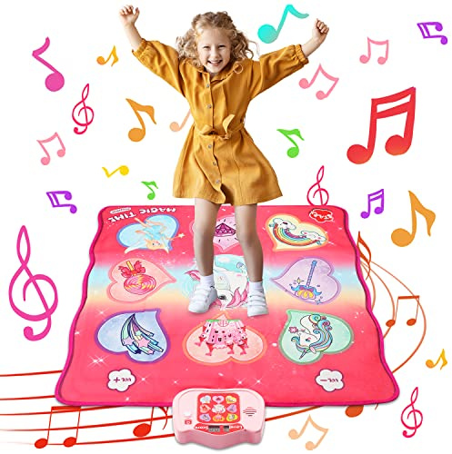 Zanetta Unicorn Dance Mat Toys, Musical Touch Playmat with LED Lights,3 Challenge Modes, Adjustable Volume ​Dance Game Gift for 3 4 5 6+ Year Old Girl Kid