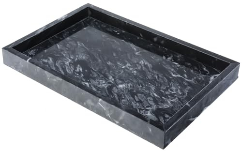 HighFree Natürliches Marmortablett, Schwarz Vanity Marmor Tablett Kosmetik Tablett, Handgemachte Echter Marmor Serviertablett für Badezimmer, Küche, Kommode, Couchtisch
