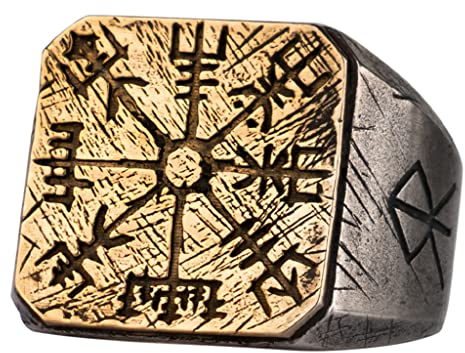 YABEME Viking Vegvisir Pirate 925 Sterling Silber Kompass Ringe, Nordischer Skandinavischer Verstellbarer Runenschmuck, Individuelles Amulett Geschenk Für Jungen