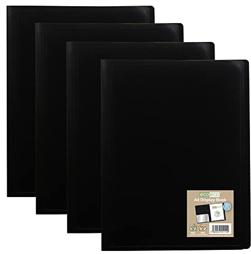 eco-eco A4 100% recyceltes Sichtbuch, 80 Taschen, schwarz, flexibler Einband, Portfoliobuch, Mappe, Sichtbuch, 4 Stück, eco115 x 4