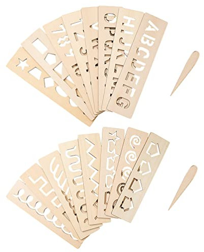 HOMSFOU Scrapbooking Template 16Pcs Wooden Letters Practicing Board Alphabet Tracing Tool Learning to Write ABC Educational Toy Game Fine Motor Montessori for Preschool DIY Painting Stencil