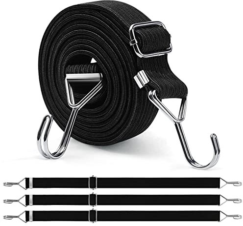 Newthinking 1M Adjustable Bungee Cords with Hooks, 4 Pack Black Heavy Duty Flat Bungee Cords Elastic Straps for Bicycles Camping Rent Luggage Fixing