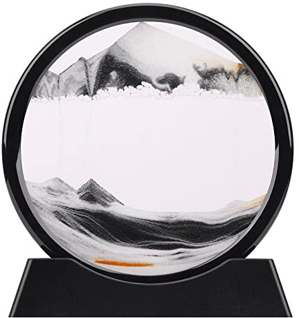QLKUNLA Moving Sand Art Picture Liquid Motion 3D Deep Sea Sandscape in Motion Display Flowing Sand Frame Relaxing Desktop Home Office Work Decor Art Toys (7 inch, Black)