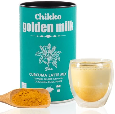 Chikko Not Coffee Goldene Milch Pulver 110gr - BIO Mischung aus Kurkuma, Zimt, Ingwer, Kardamom & Schwarzem Pfeffer - Frei von Zucker und Milchpulver