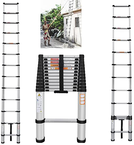 Scala telescopica in alluminio leggera da 16,5 m, scaletta multiuso antiscivolo, scaletta pieghevole portatile per camper o lavoro all'aperto, carico massimo 150 kg (5 m)