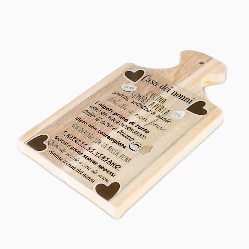 Albalù Tagliere e Sottopentola in Legno con Stampa su Vetro Temperato La Casa dei Nonni 16x29 cm Grande, Idea Regalo Nonni e Bomboniera Utile
