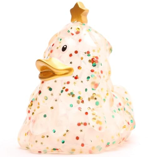 Badeente Weihnachtsbaum I Glitzer bunt I Quietscheente Tannenbaum I Quietscheentchen Weihnachten I L: 8,5 cm I inkl. Gummienten-Schlüsselanhänger im Set I Geschenk Weihnachten I Geschenk Nikolaus