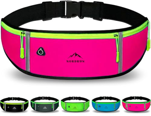 Nordrun® Laufgürtel für alle Handys | Verstellbarer und Wasserdichter Handytasche Joggen | Laufgürtel Handy | Running Belt | Handyhalterung Joggen | Laufen Zubehör | Lauftasche (Rosa)