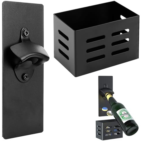 Wowlela Flaschenöffner, Flaschenöffner Wandmontage Beer Opener Edelstahl Wandflaschenöffner mit Auffangbehälter Bieröffner Wand, Flaschenöffner zur Bierkappenöffner,Geschenk für Männer & Bierliebhaber