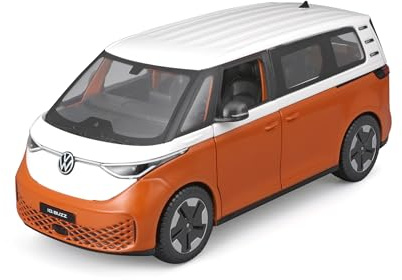 Maisto VW ID.Buzz (2023): Modellbil i skala 1:25, bagageutrymme och rörliga dörrar, vit-orange (532914O)
