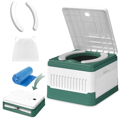 Portable Potty, Folding Camping Toilet with Seat Cushion, Storage Bag and 20 Garbage Bags, Emergency Toilet for Camping, Travel, Traffic Jam, Green