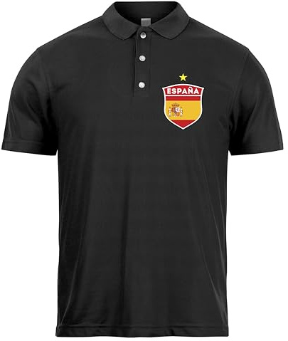 Polo Hombre Manga Corta de Fútbol | Regalo Personalizado con tu Nombre y Número | España 2026 (M Negro Sin impresión)