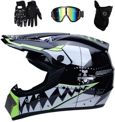 Casco Motocross Integrale per Gioventù e Bambini - MTB BMX Downhill Quad Bike Enduro con Occhiali Maschera Guanti - Adulto Unisex Moto ATV