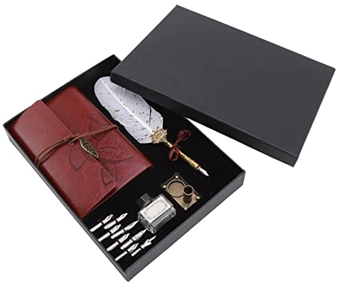Federstift-Set, Kalligraphie-Stift-Tintenfeder-Tauchstift-Set Mit 8 Spitzen, Notizbuch Und Ständer, Nachfüllbare Tinten-Tauchstifte Zum Schreiben, Zeichnen, Unterschreiben Und Als (Weiß)