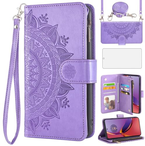 Asuwish Funda para Motorola Moto G84 5G funda con banda y lámina protectora protectora de pantalla tarjetero plegable piel flores monedero soporte G 84 84G XT2347-2 funda teléfono móvil fundas funda