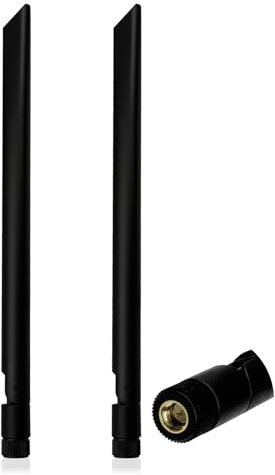 Antenna WiFi Dual Band 2.4GHz 5GHz 5.8GHz 10DBI MIMO SMA maschio Omnidirezionale per Routeur WiFi Scheda Rete Senza Fili Adattatore USB Telecamera IP Sicurezza Monitor Videosorveglianza, 2 Pacchi