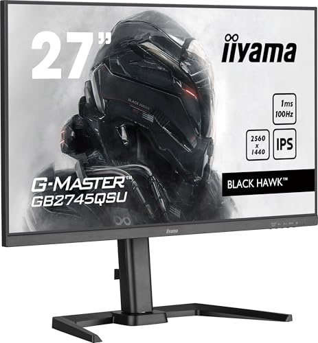 iiyama Ecran G-Master Black Hawk GB2745QSU-B2, IPS, 2560x1440@100Hz, 1ms, 300cd, Haut-parleurs, HDMI, DP,USB, réglable en Hauteur + Pivot, Black Tuner, i-Style Colour, ecran pc Gamer