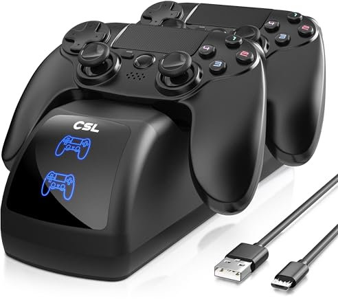 CSL - Ladestation für PS4 Gamepads – mit Mikro USB Ladekabel – PS4 Ladegerät - Doppeltes Schnellladegerät -Zubehör für Sony PlayStation 4, PS4 Slim, PS4 Pro Dualshock - Wireless Controller