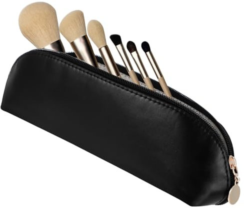 Nogeqi Kosmetiktasche Klein Pu Leder, Tragbare Schminktasche Kleine Damen, Make Up Tasche Klein, Mini Kosmetiktasche Leather, Cosmetic Bag mit Reißverschluss Waschbarer für Mädchen (Schwarz)