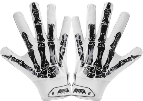 Youth Football Gloves American Wide Receiver Skeleton Football Gloves for Adult Men Women & Boys with Super Sticky Silicone Grip Palms Ultimate Performance Booster (White, Adult Extra Large)
