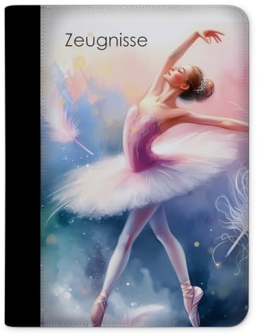 CreaDesign Zeugnismappe A4 – Ballerina Feder – für Mädchen – Dokumentenmappe mit 10 Klarsichthüllen