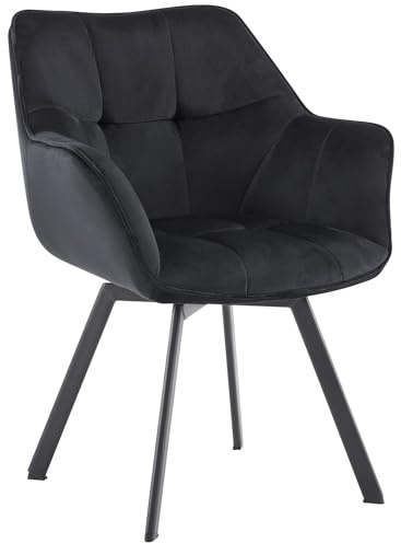 CLP Esszimmerstuhl Jordi aus Samt | Drehbarer Sessel für Wohn- und Essbereiche | Ergonomisches Design belastbar bis 150 kg | Farbe schwarz