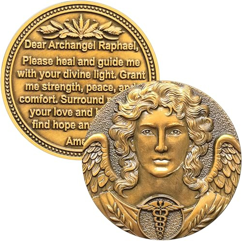 Archangel Raphael Healing Coin - 1.57 Inch Spiritual Medallion with Healing Prayer, Divine Light Symbol, Motivational Gift for Health, Strength, and Peace (Single Coin)