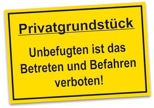 Hinweisschild 20x30cm Alu Verbundplatte für Zaun Tor Tür Pfosten wetterfest Aluminium Schild ohne Bohrungen Parkplatzschild RV015 (14 Privatgrundstück gelb)
