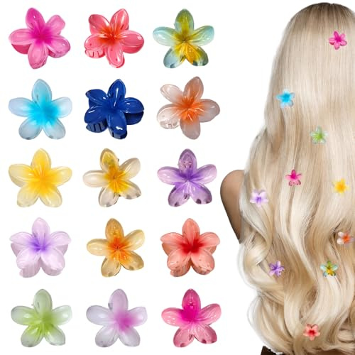 15 mollette per capelli a forma di fiori, 15 colori, 4 cm, clip per capelli floreali, per donne e ragazze, ideale per capelli spessi e per lo styling a feste e tutti i giorni