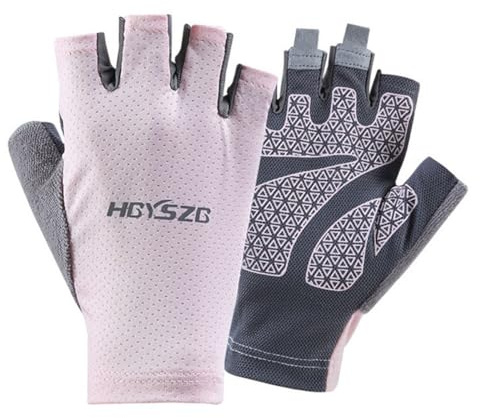 Hybursky Sun Protection Half Finger Cycling Gloves for Women Men, Anti-Slip Breathable Quick Dry Mesh Bike Mitts Ultra Thin Ice Silk Elastic Sports Gloves for Fishing Running Yoga Fitness (Pink-M)