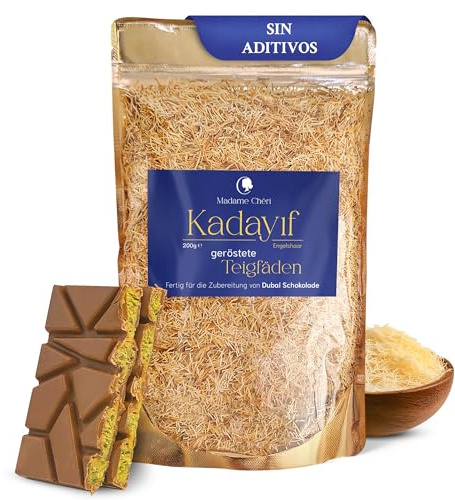 Madame Chéri Kadayif 200 g – Fideos crujientes dorados para chocolate de Dubái y postres – Cabello de ángel ideal para yogur muesli ensaladas y platos gourmet – Sin aceite de palma ni aditivos