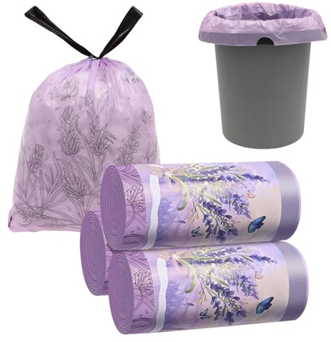 Lot de 150 sacs poubelle avec cordon de serrage - 45 x 50 cm - Parfum lavande - Double face - Épaississement des deux côtés - Forte capacité de charge - Peut contenir de l'eau - Pour la maison, le